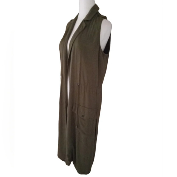 Bb Dakota Olive Green Anorak Style Duster Length Vest Size Medium - Picture 4 of 8
